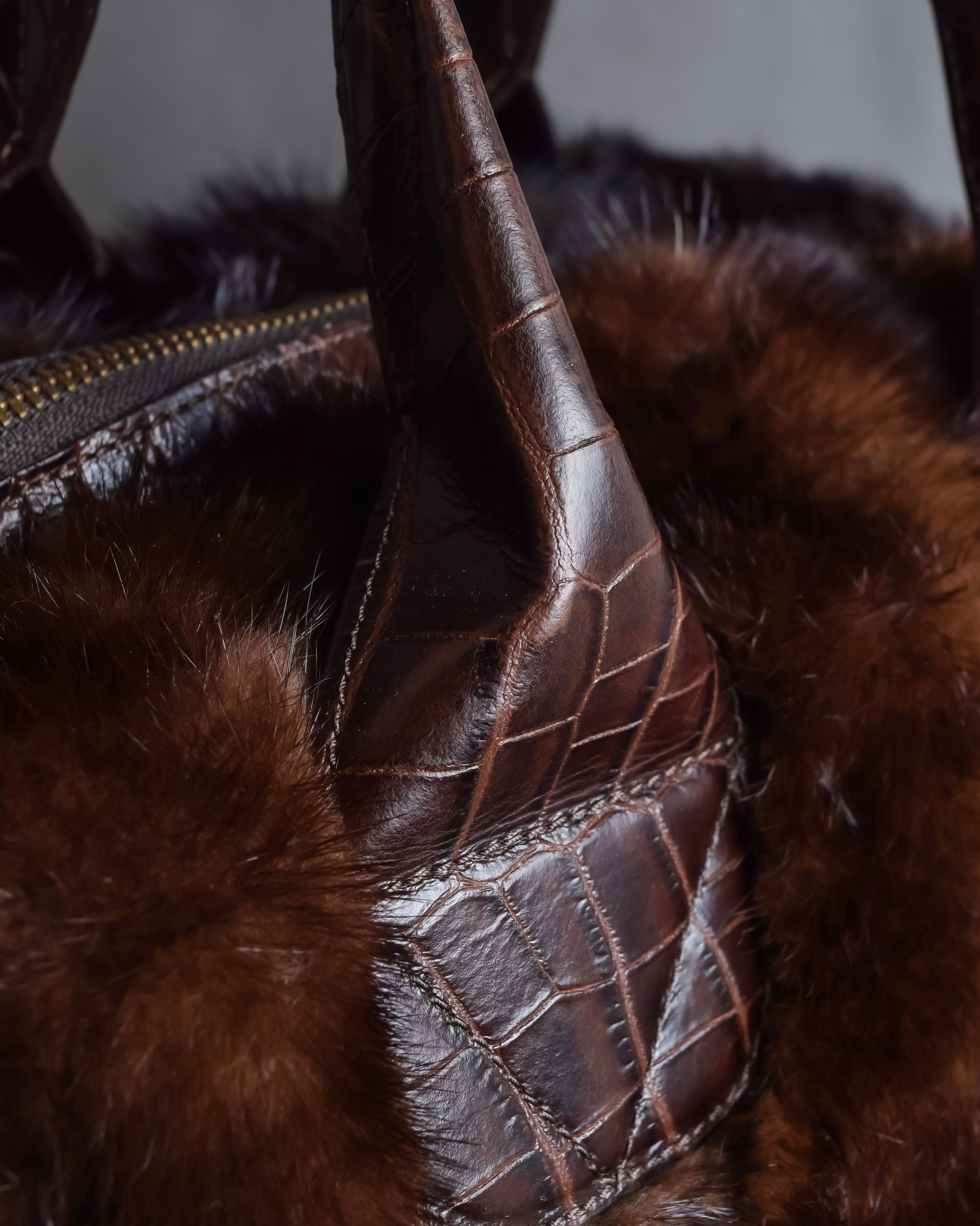 "FALORNI ITALIA LE BORSE" Mink fur leather combination design bag