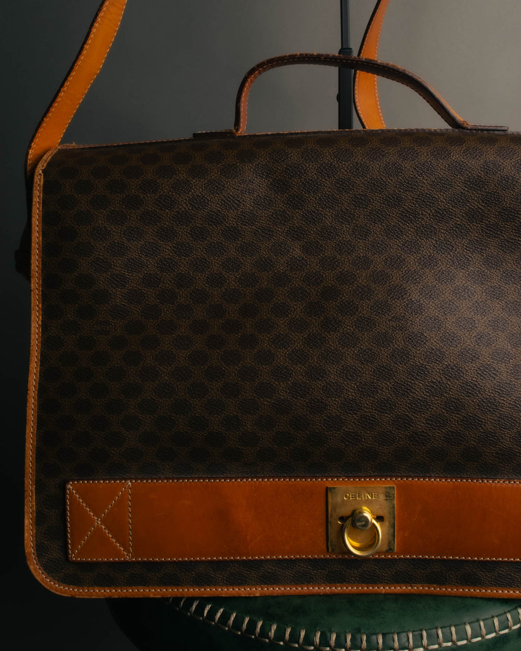 "CELINE" 80's-90's Macadam monogram pvc leather shoulder briefcase