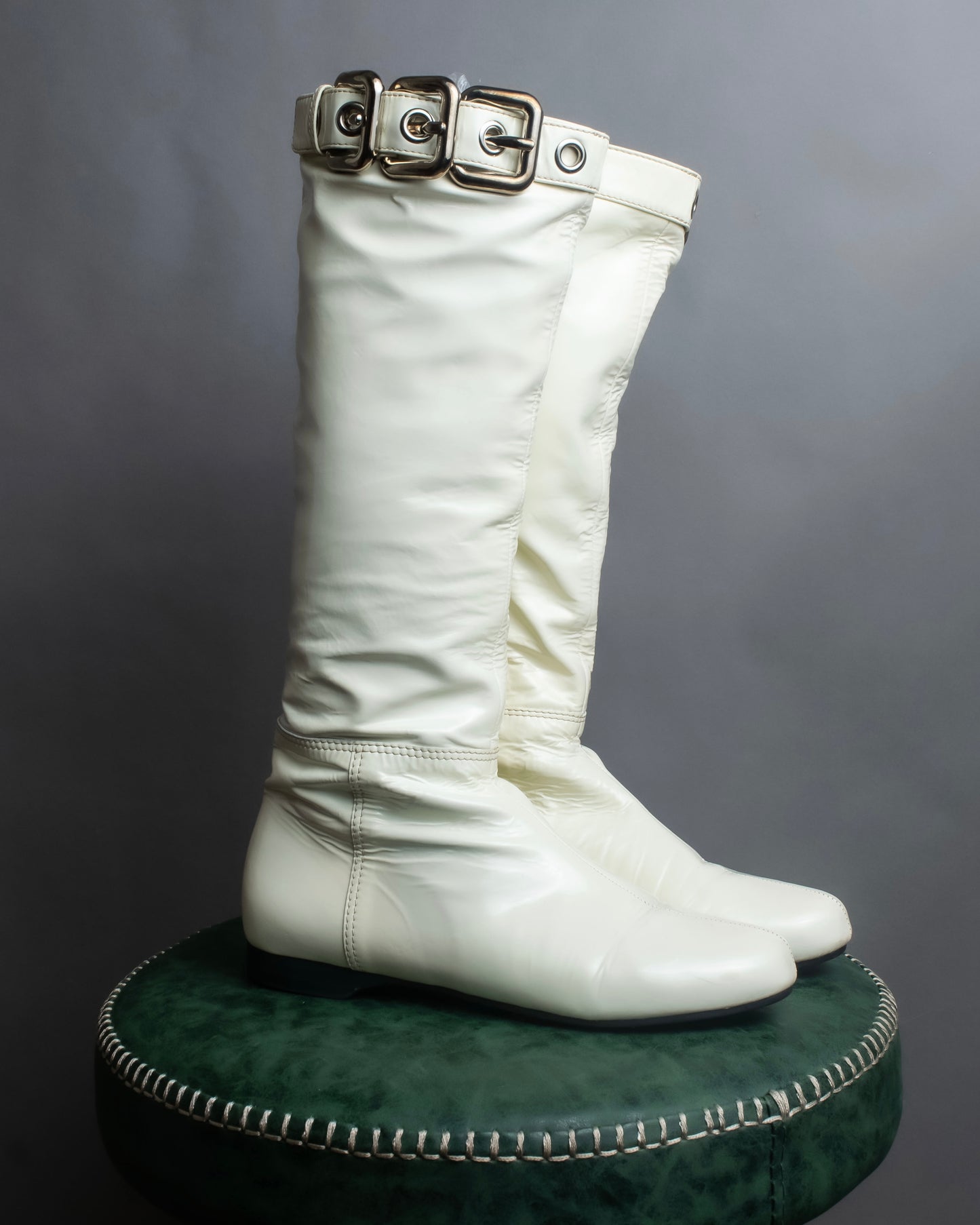 "MIU MIU" Shiny buckle design long boots