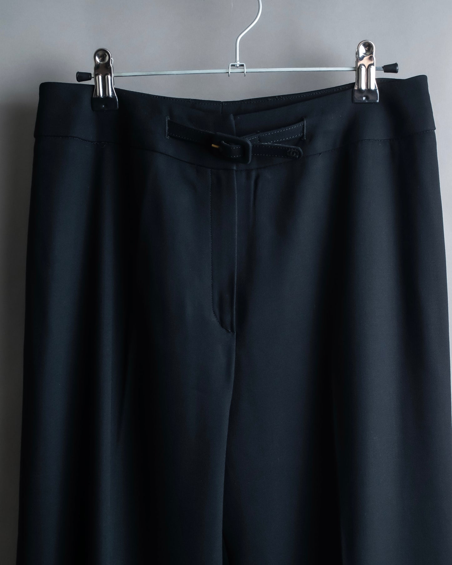 "CHANEL" 100% wool belted wide straight slacks