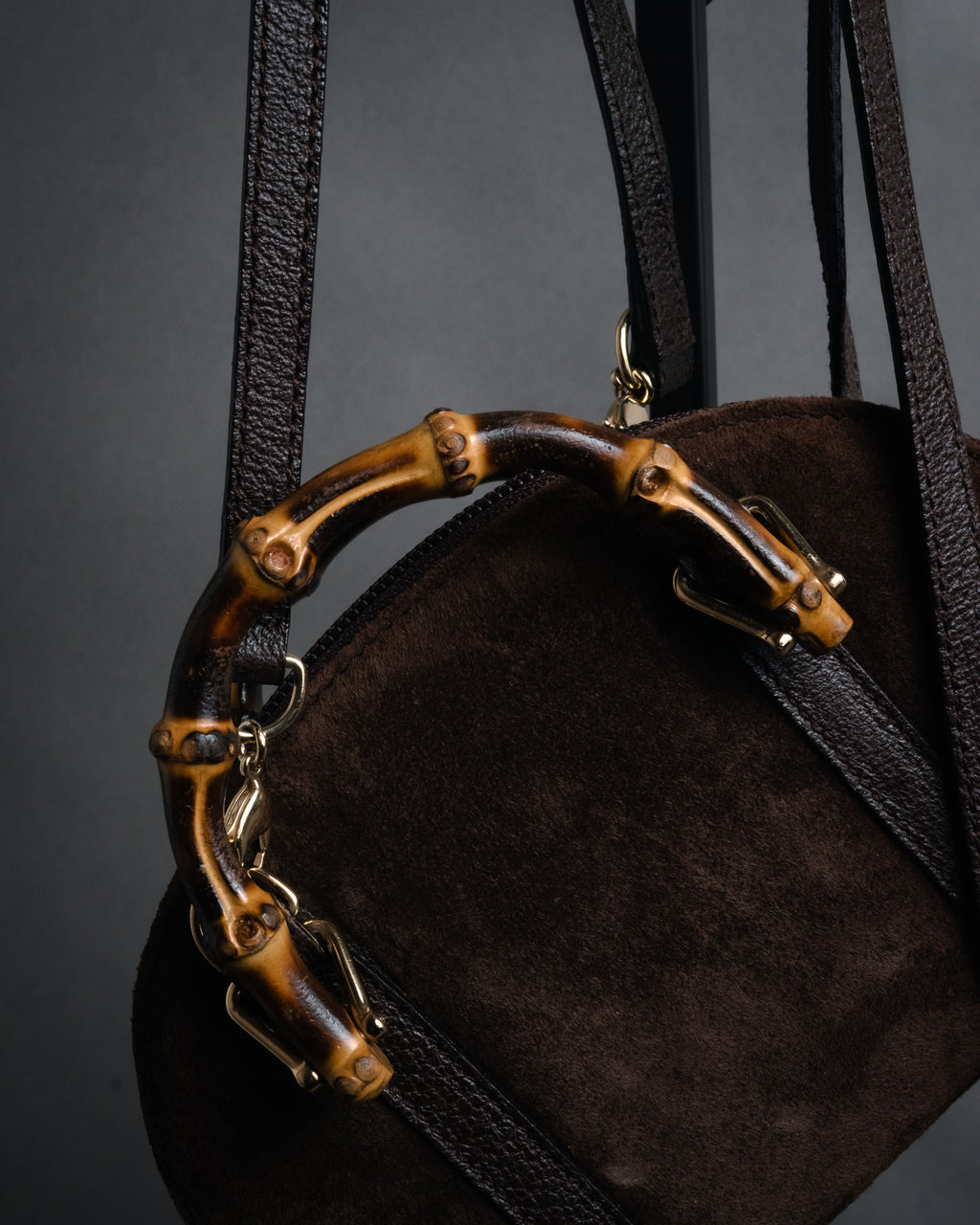 -SPECIAL- “GUCCI” 90’s bamboo handle suede half moon bag