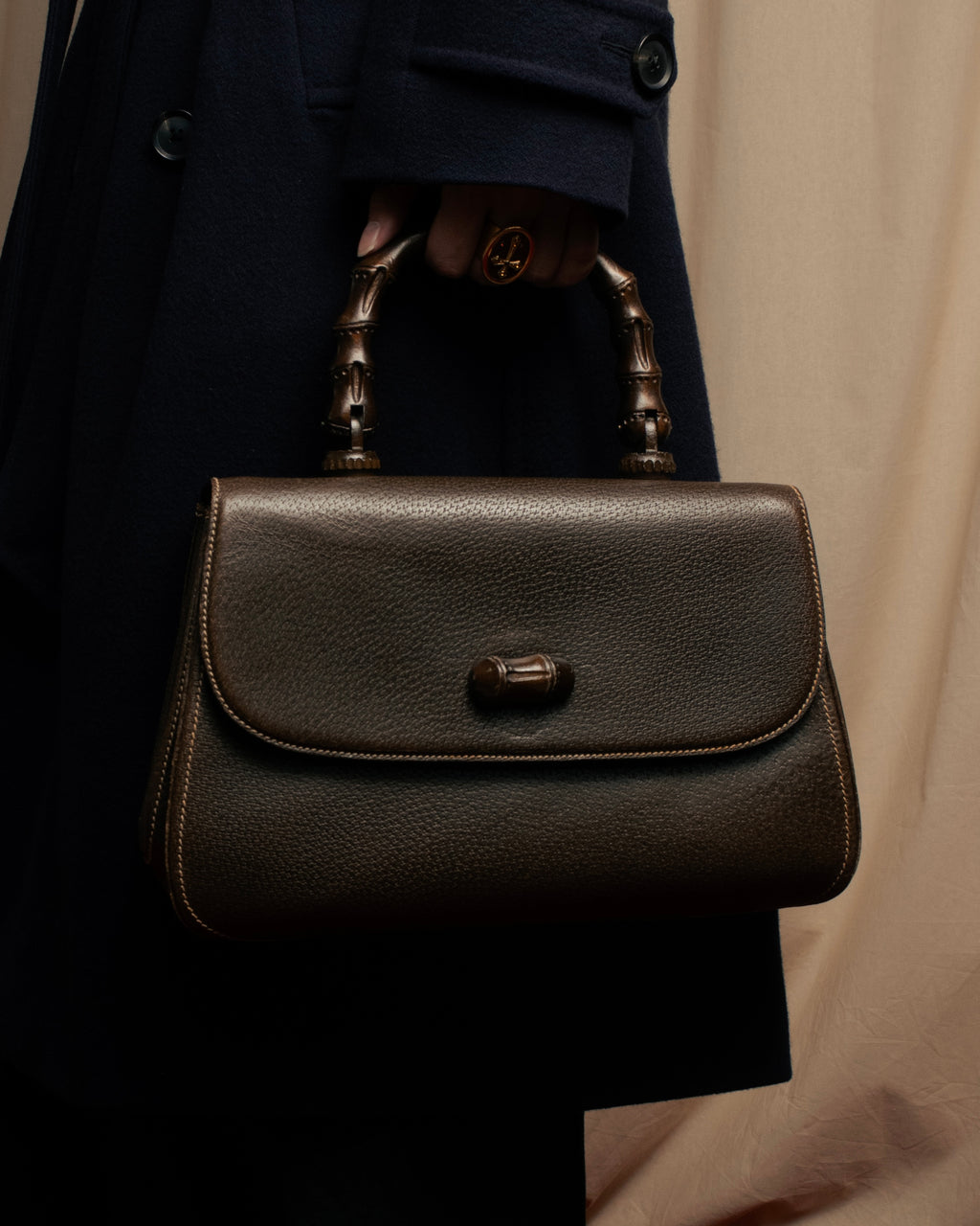 -SPECIAL- "GUCCI"  1980-1986's Inherited model grained leather bamboo bag