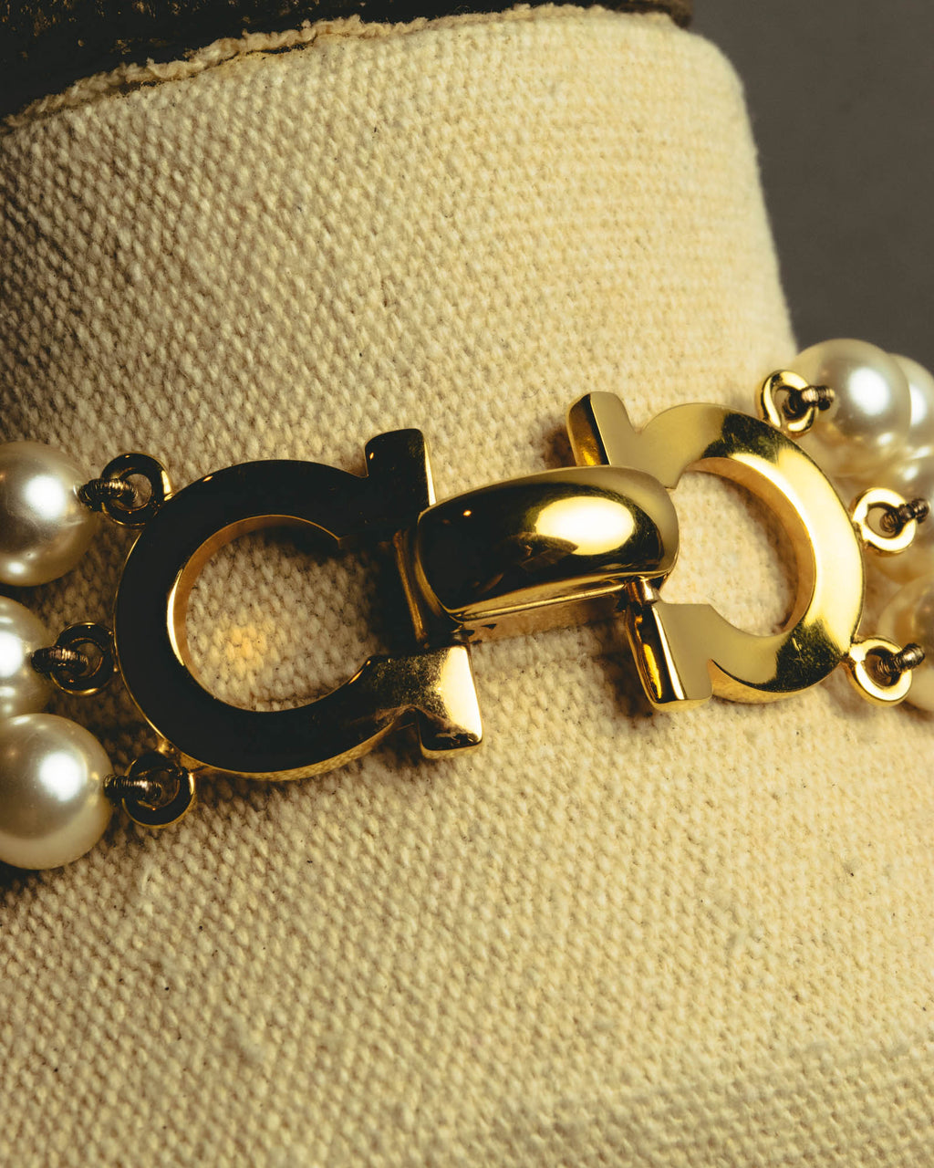 "Salvatore Ferragamo" 80's-90's Gancini three-strand pearl-style necklace