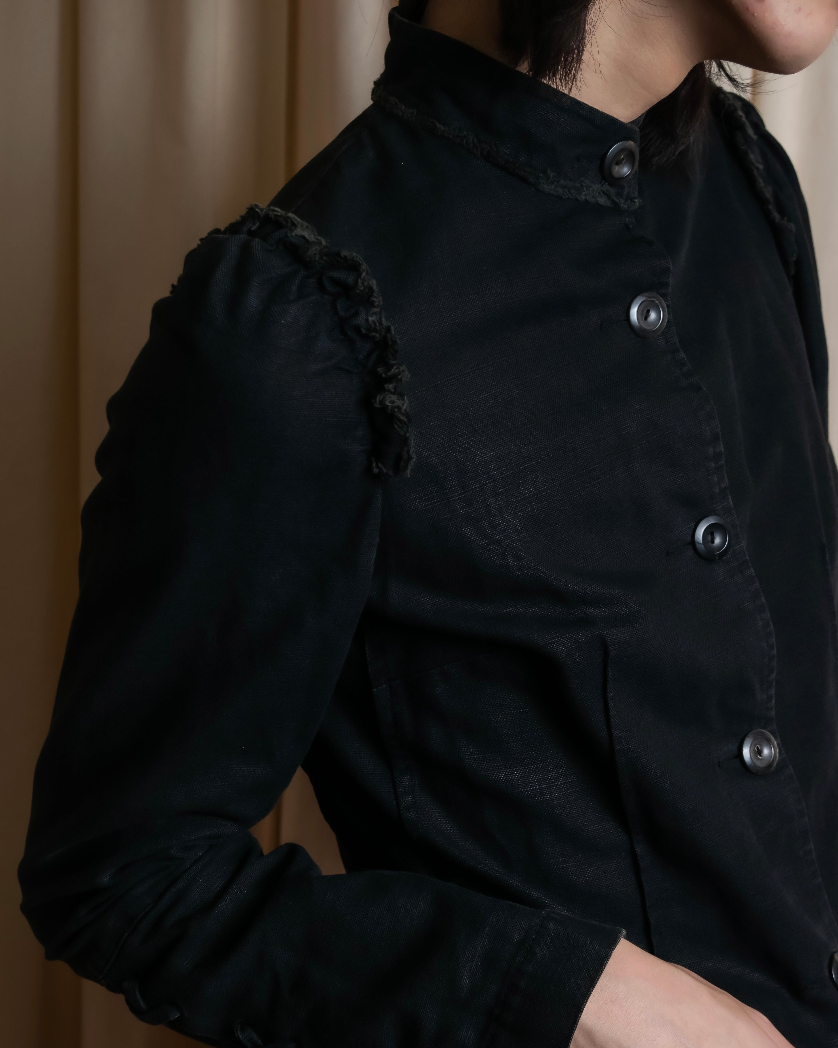 "vanessa bruno" Lace fringe design drawstring cotton linen shirt dress