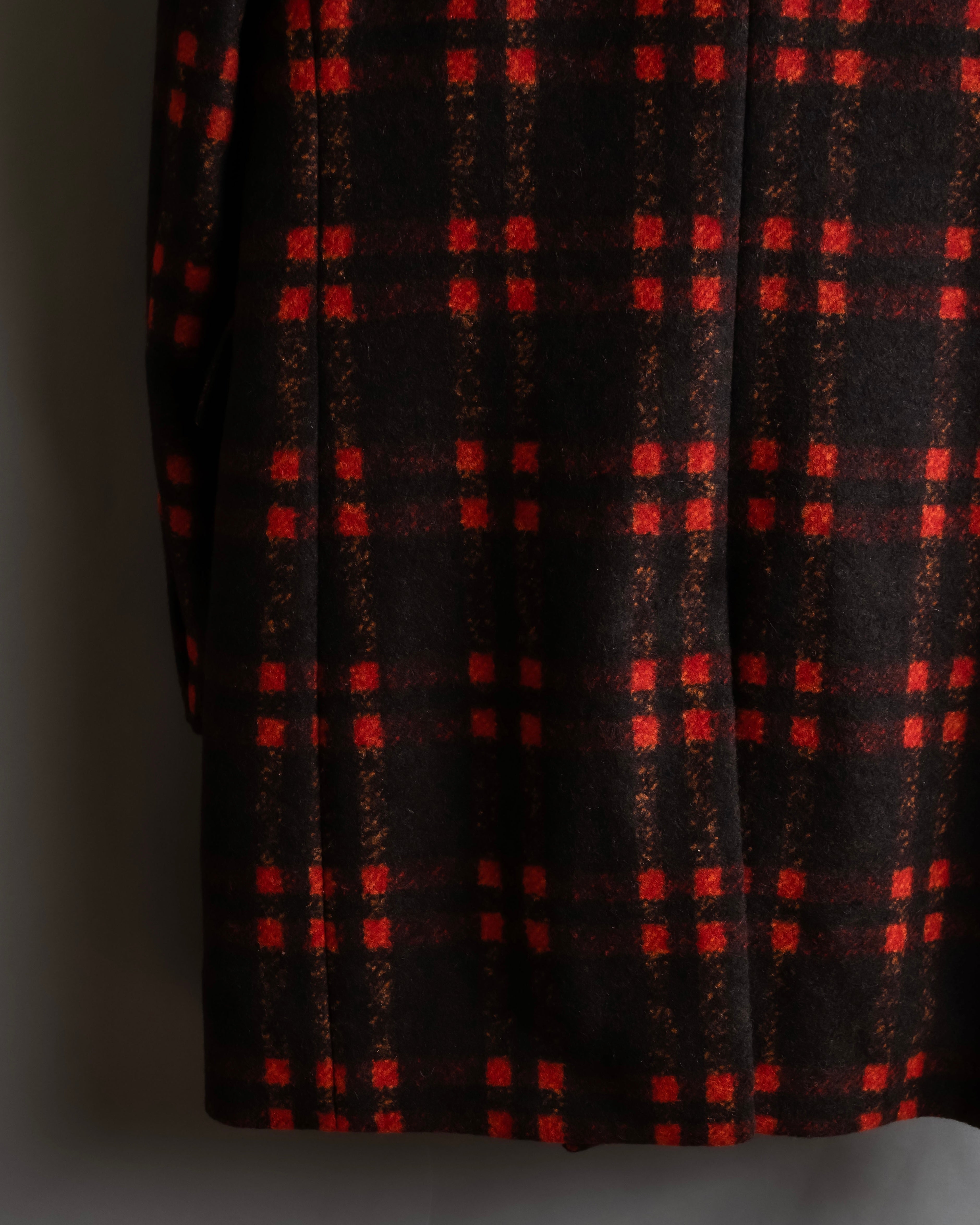 "HUGO BOSS" Plaid brushed wool tailored coat