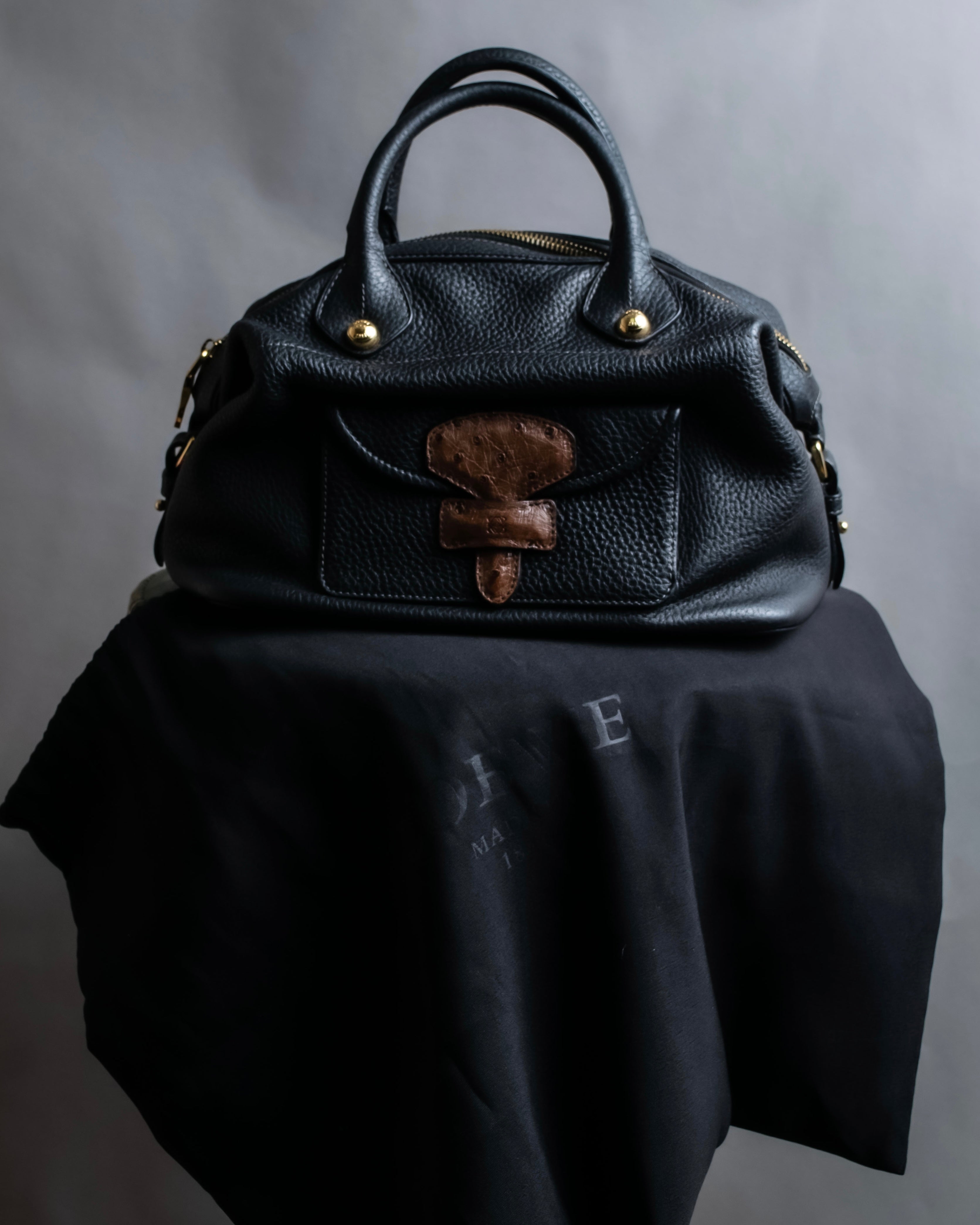 "LOEWE" Flap pocket design ostrich leather bag