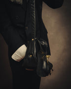 -SPECIAL- "Gucci" 80's Vintage tiger head leather draping shoulder bag with crest charm
