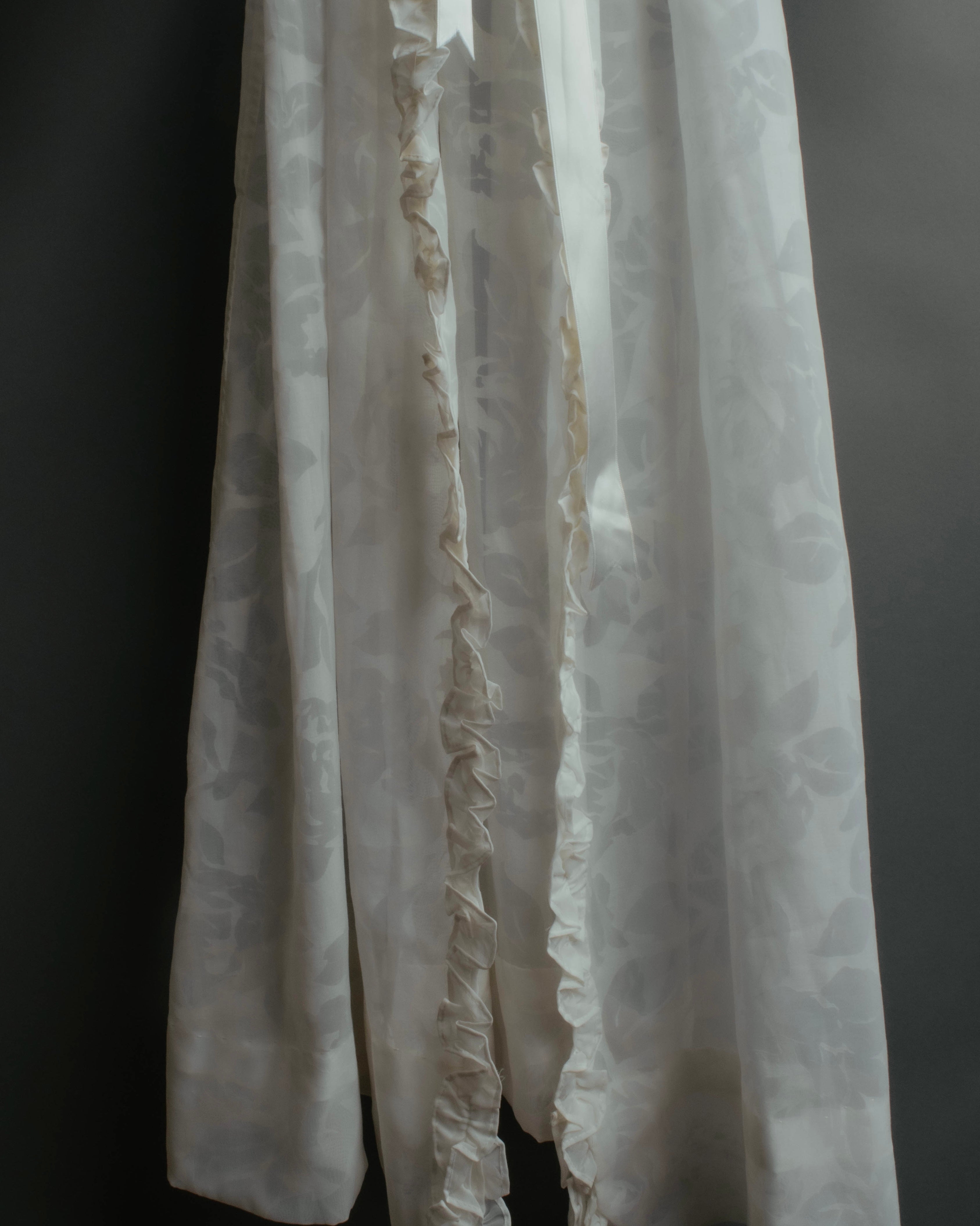 “Yves Saint Laurent” 80’s-90’s Sheer floral ruffle lingerie robe