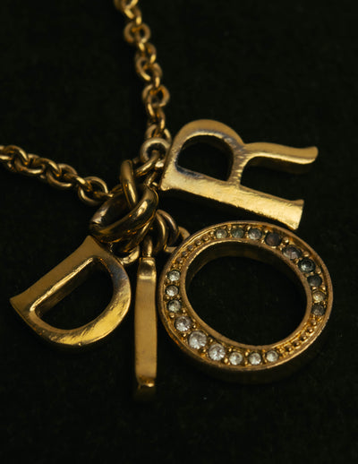 "Christian Dior" 90's-00's Gold tone logo charm necklace