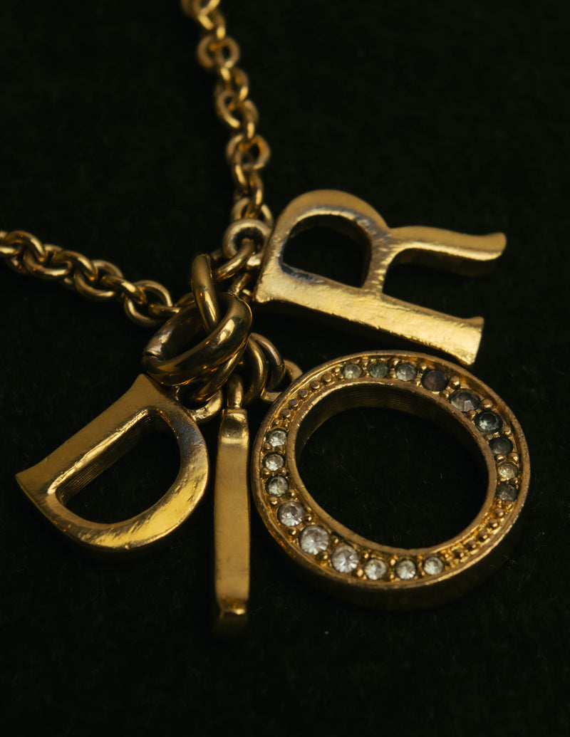 "Christian Dior" 90's-00's Gold tone logo charm necklace