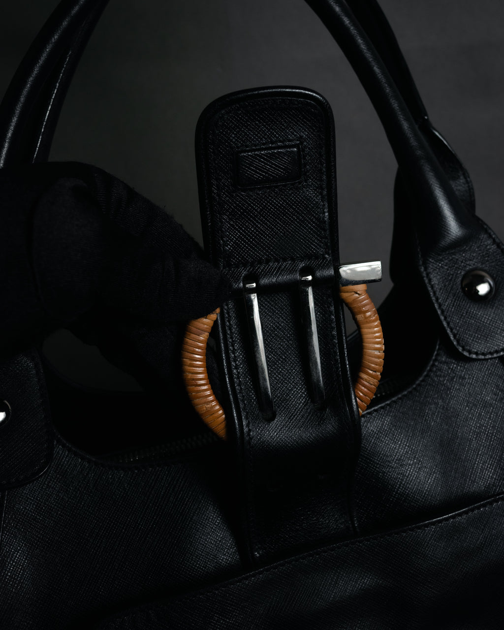 “Salvatore Ferragamo” 90’s-00’s wicker gancini leather handbag