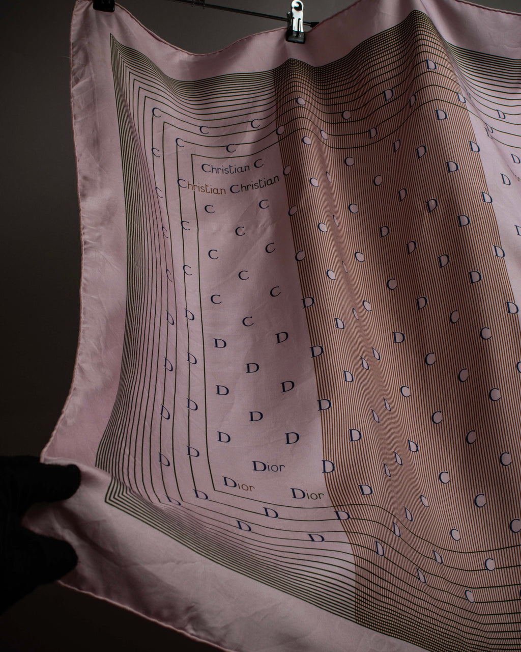 "Christian Dior" Typography logo geometric motif silk scarf