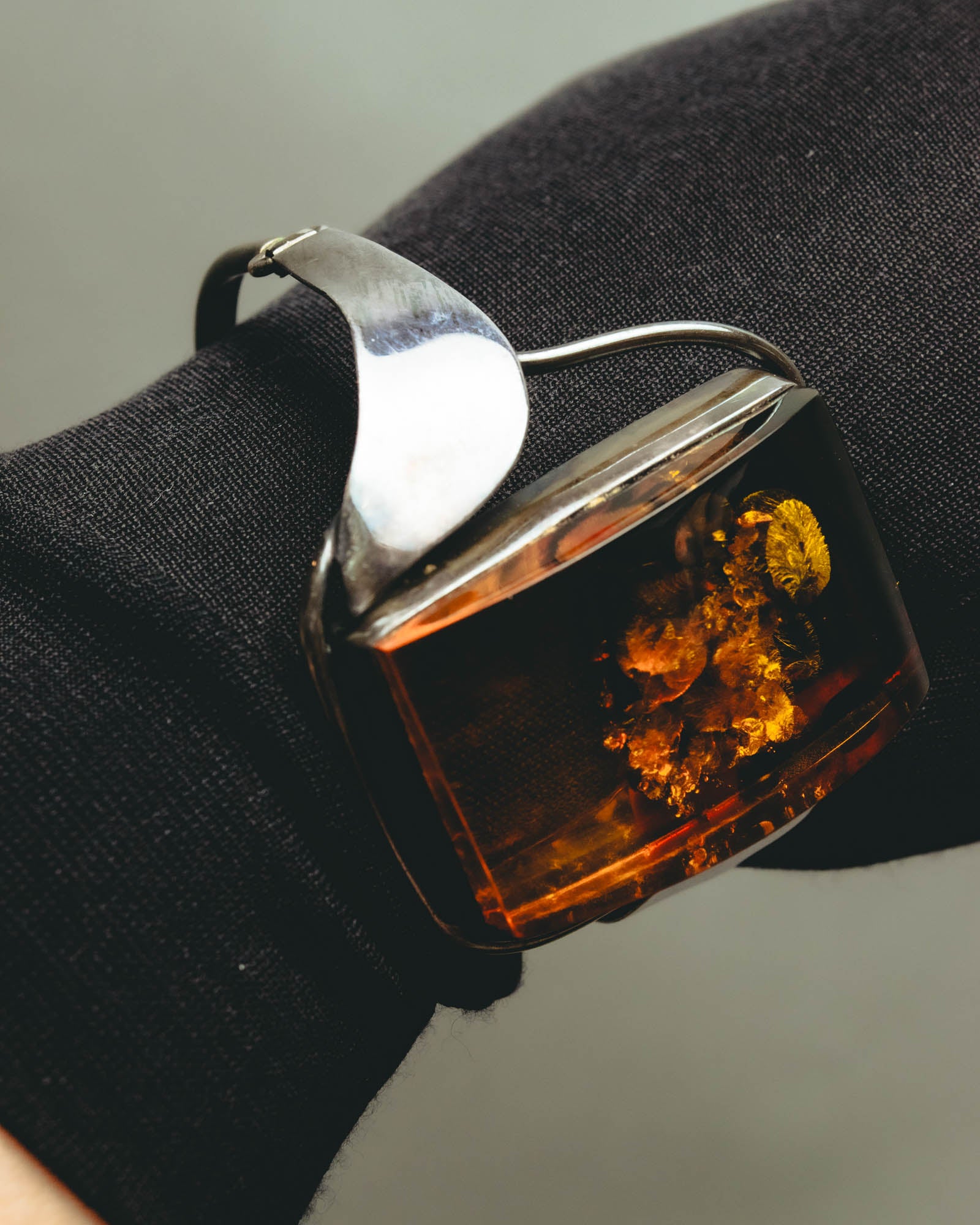 "Vintage" Sculptural amber tone statement bracelet