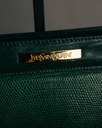 -SPECIAL- "Yves Saint Laurent" 80's-90's Glossy green exotic leather shoulder handbag
