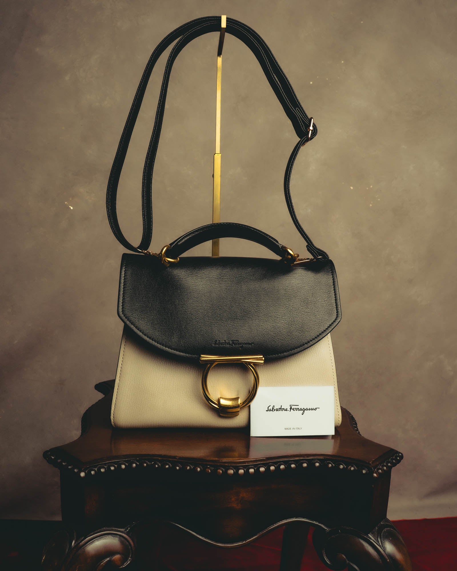 "Salvatore Ferragamo" 20's Bicolor leather top-handle bag