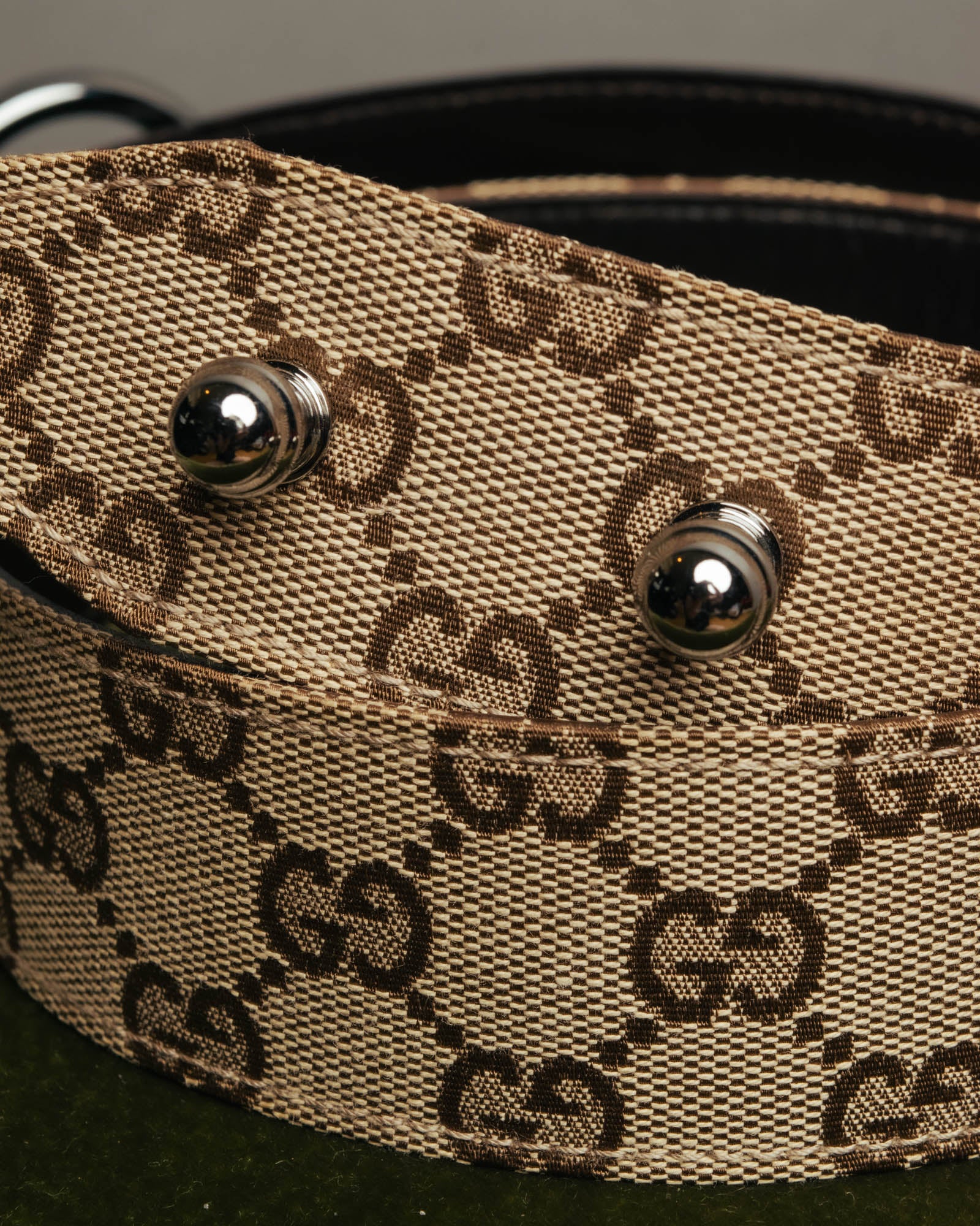GUCCI (グッチ) - 馬銜扣GG帆布寬腰帶- 棕色- 00's 復古皮革– MOOD