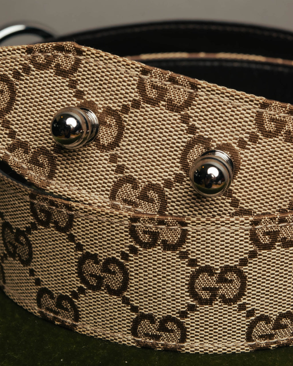"GUCCI" 00's Large horsebit GG canvas wide waist belt