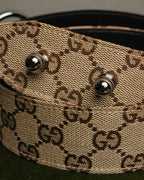 "GUCCI" 00's Large horsebit GG canvas wide waist belt