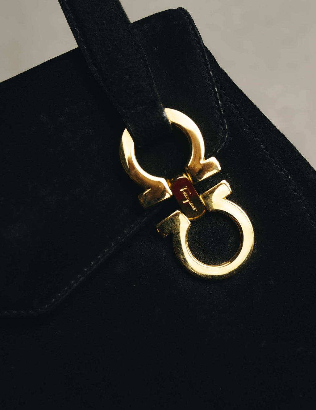 "Salvatore Ferragamo" 90's Black suede top handle handbag