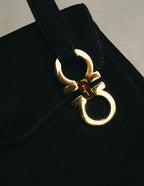 "Salvatore Ferragamo" 90's Black suede top handle handbag