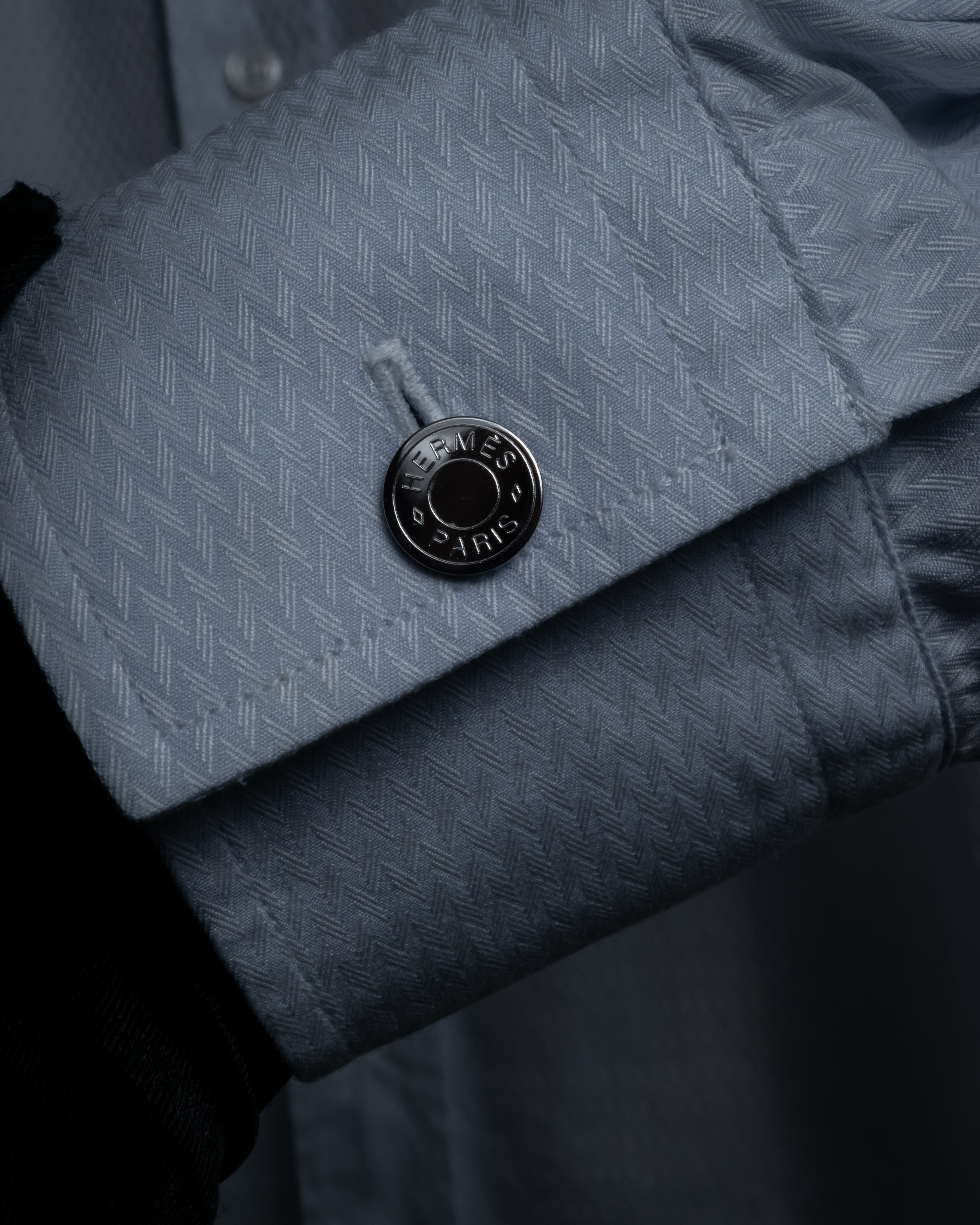 “HERMES” 80’s clou de selle-button jacquard dress shirt