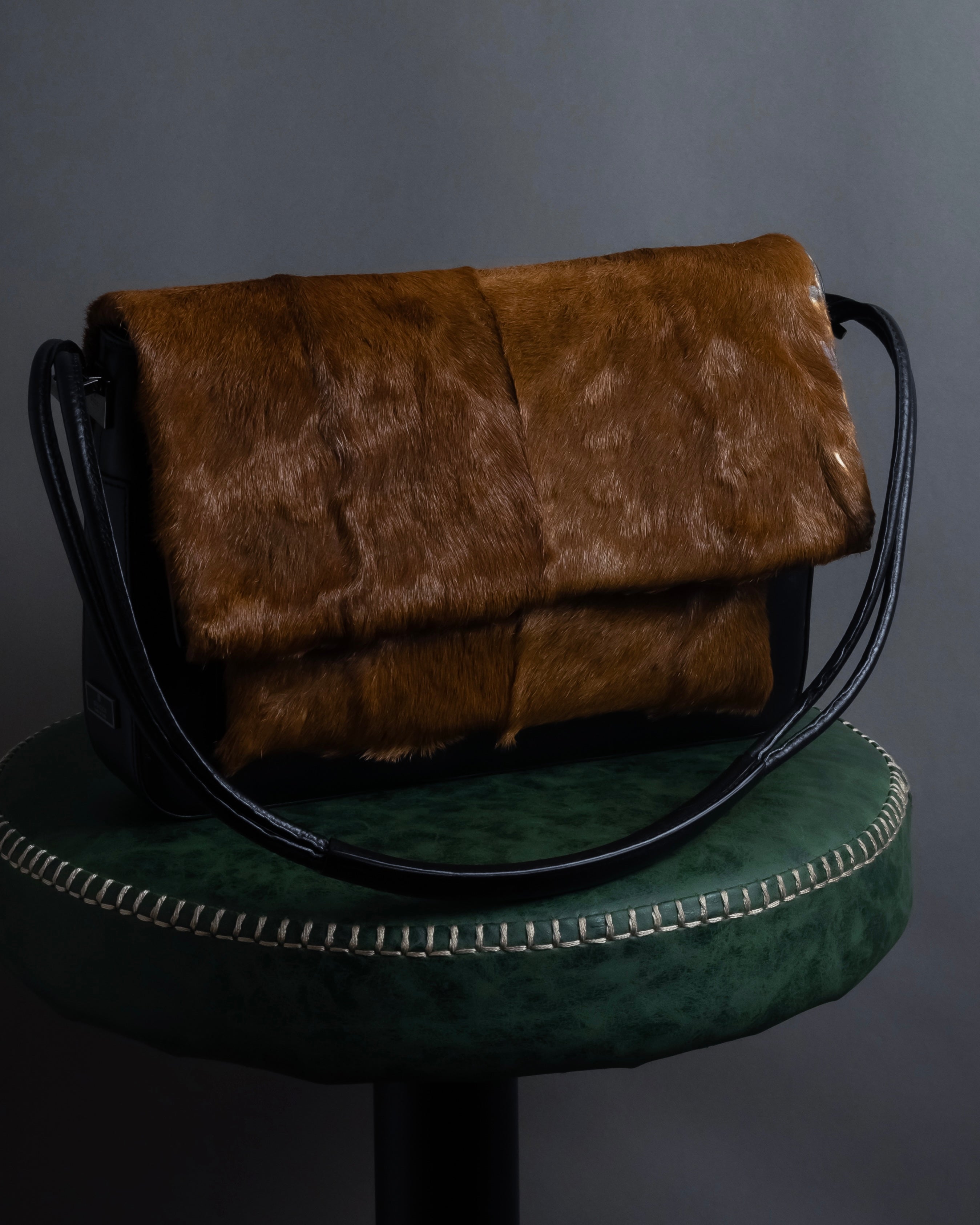 "GUCCI" Combination design hair calf leather bag