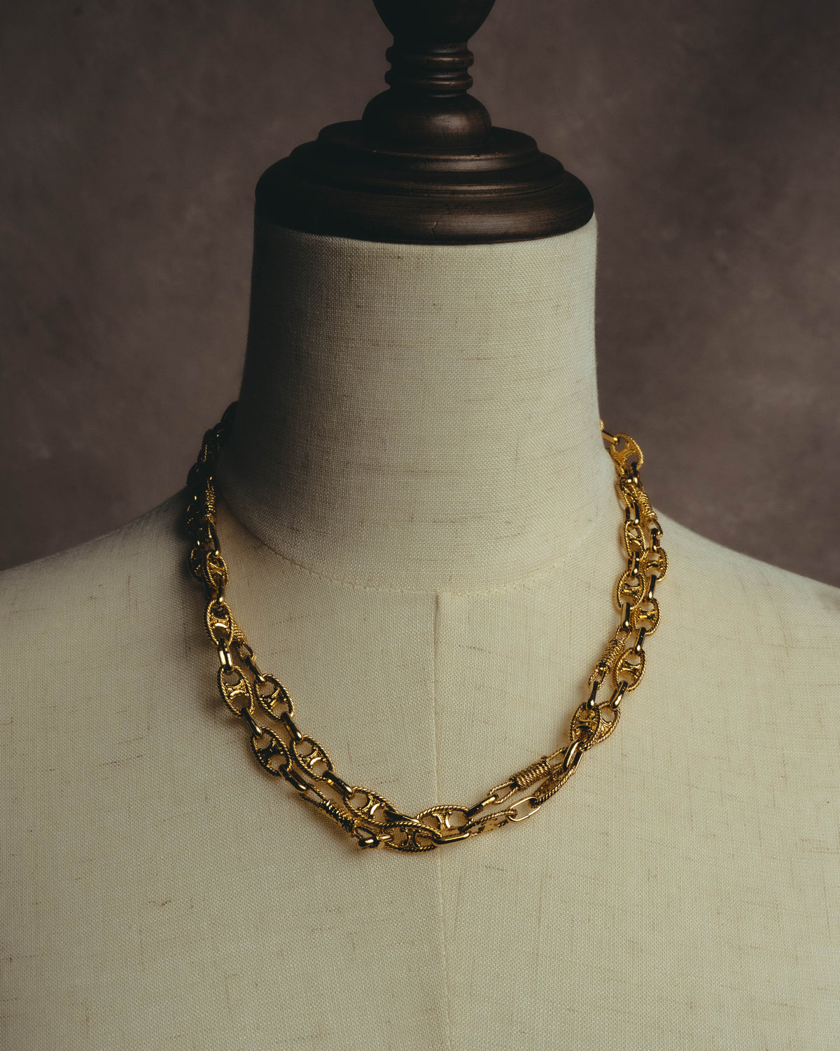 "CELINE" 80's-90's Ornate gold-tone long chain necklace