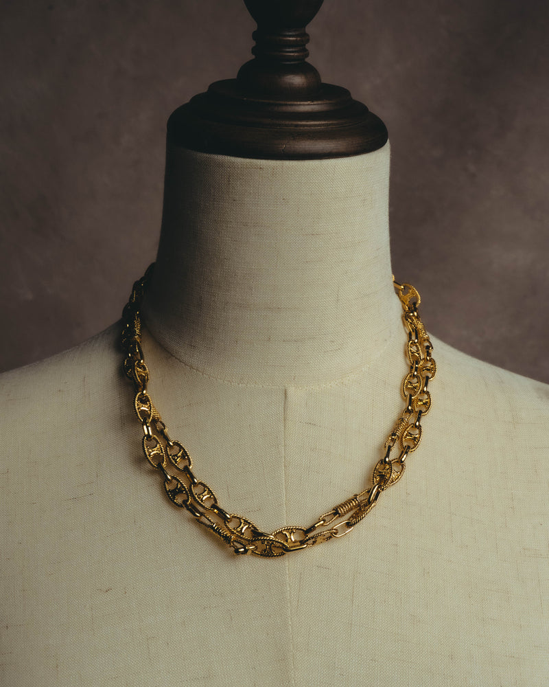 "CELINE" 80's-90's Ornate gold-tone long chain necklace