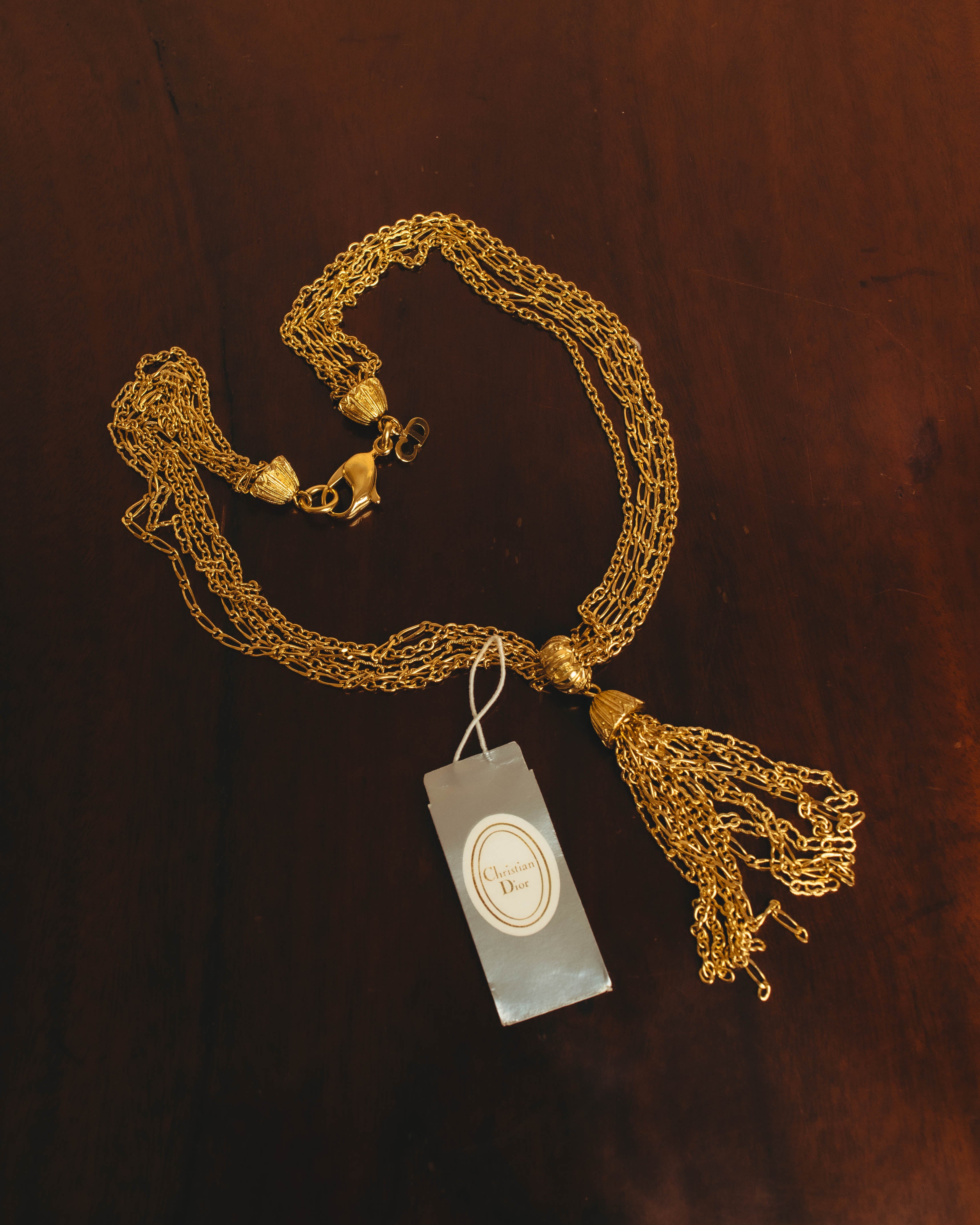 -SPECIAL- "Christian Dior" 80's-90's Multi-strand chain tassel gold necklace