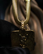 "Yves Saint Laurent" YSL logo plate gold necklace