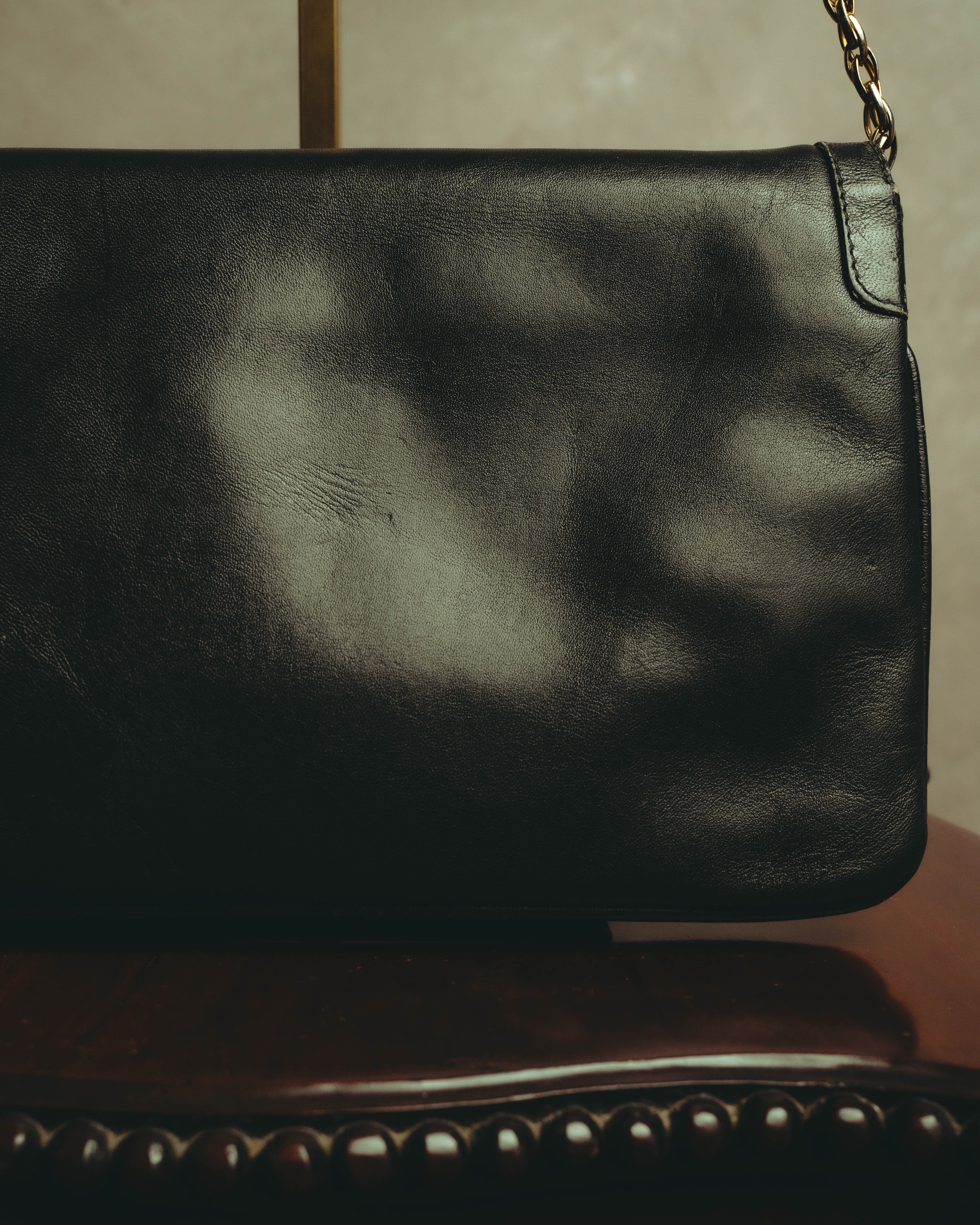“BALENCIAGA” 80’s-early 90’s double BB leather chain shoulder bag