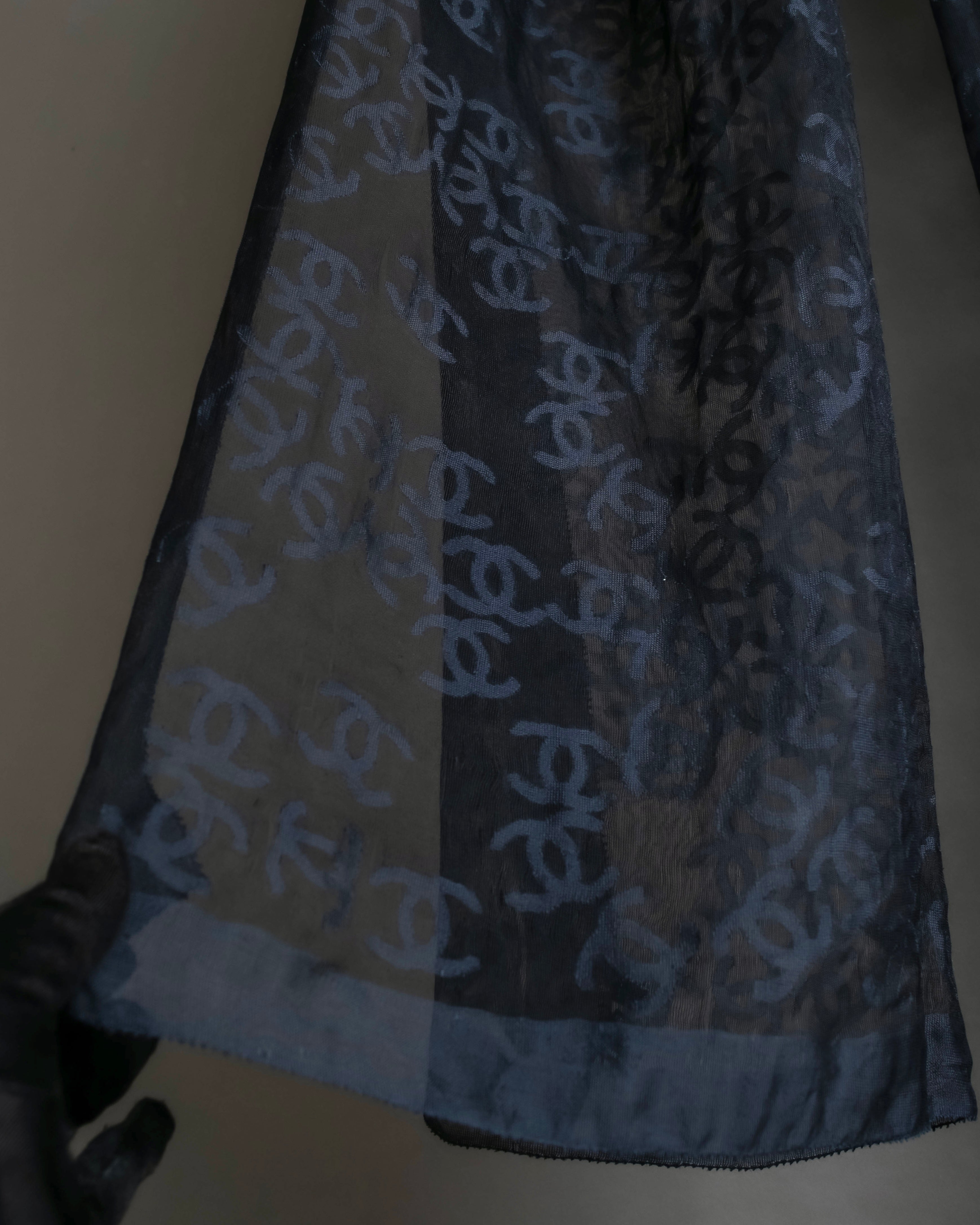 "CHANEL" Coco Mark scattered sheer large scarf