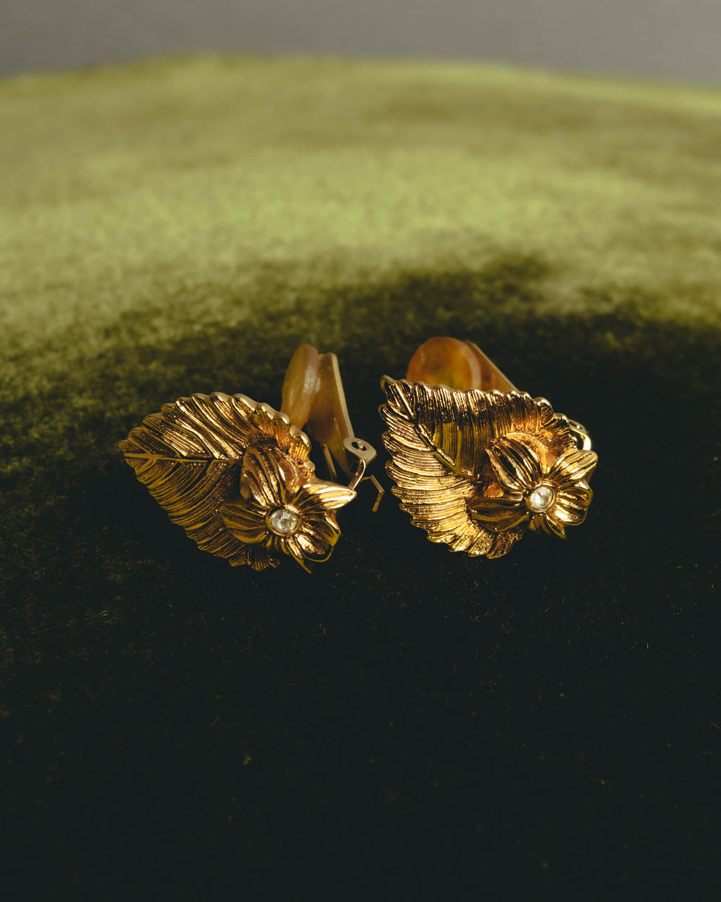 "Christian Dior" 70's-80's Sculptural botanical clip-on earrings