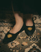 -SPECIAL- "Hermès" 80's-90's Gold embroidered suede loafers