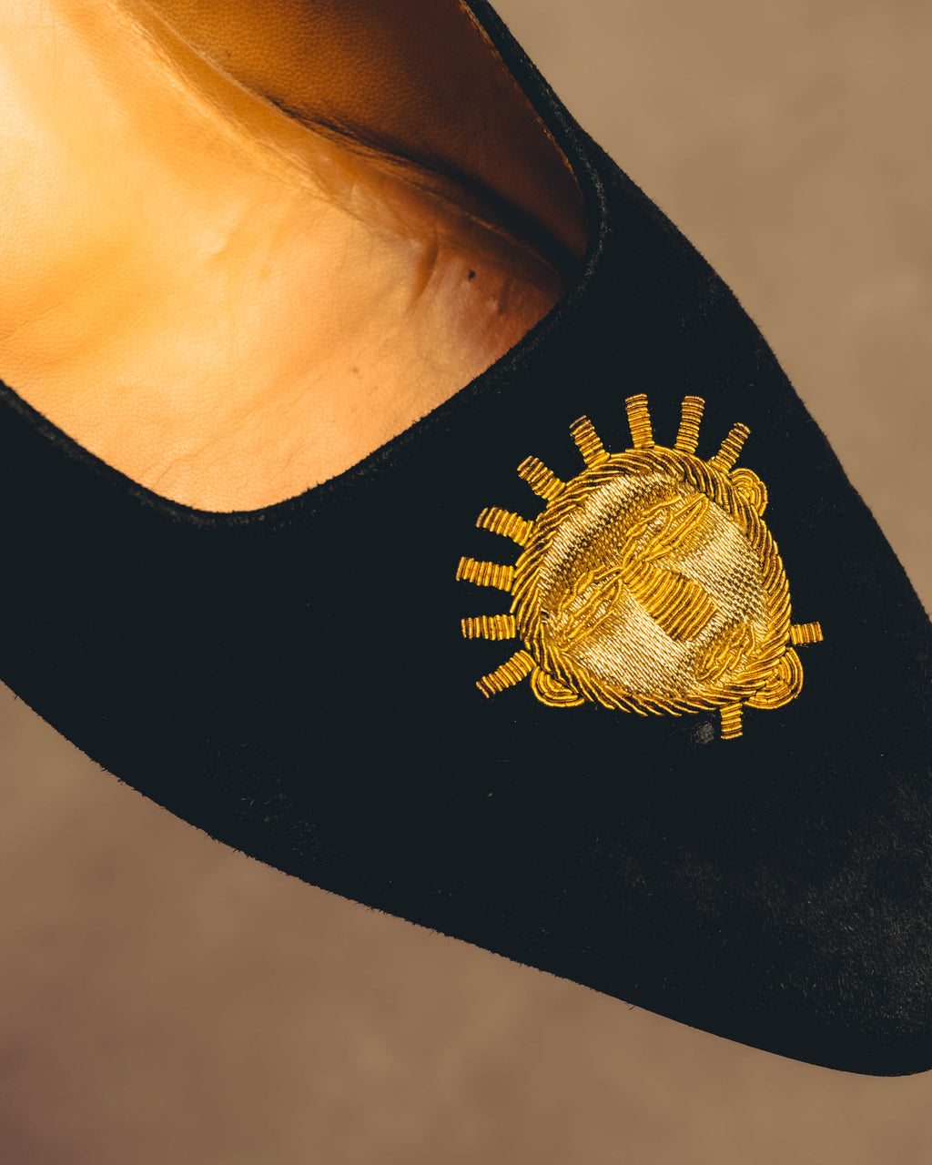 -SPECIAL- "Hermès" 80's-90's Gold embroidered suede loafers