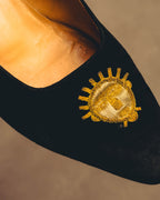 -SPECIAL- "Hermès" 80's-90's Gold embroidered suede loafers