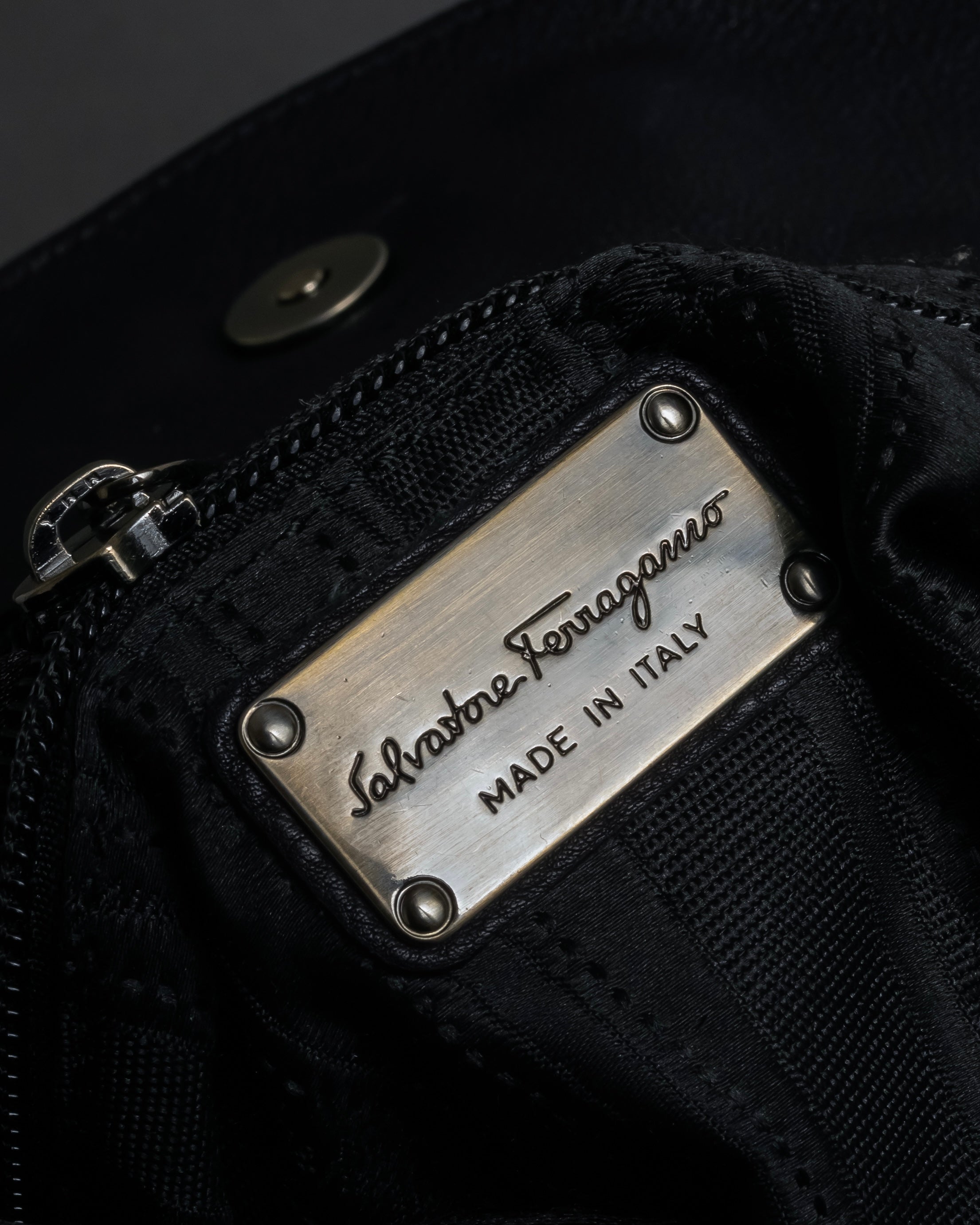 "Salvatore Ferragamo" Gancini reconstructed design shrink leather bag