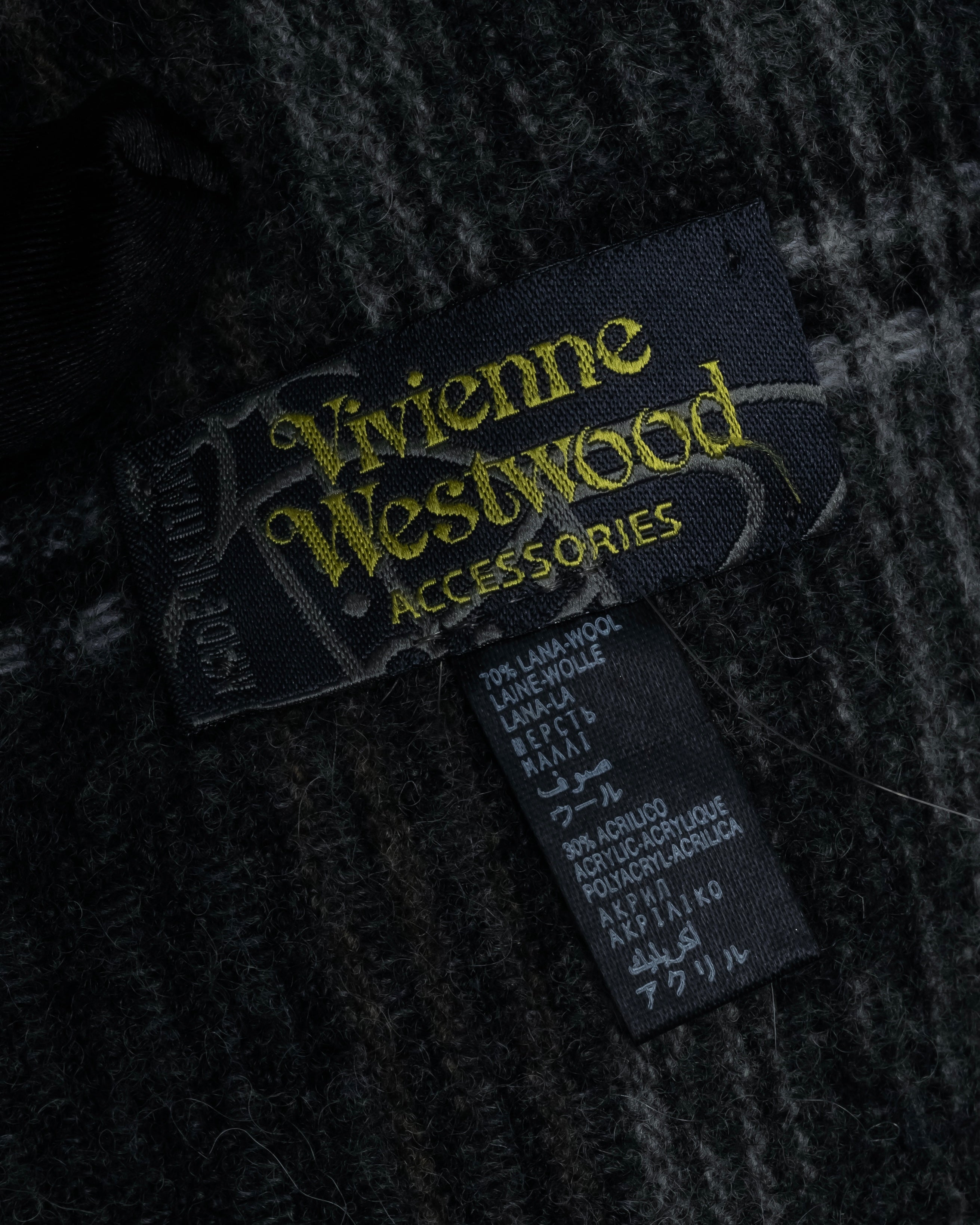 "Vivienne Westwood" Multi-layered check pattern fringe design muffler