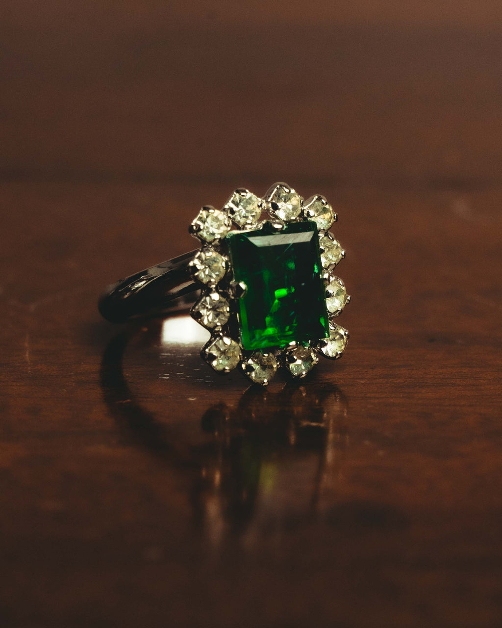 "Christian Dior" 70's-80's Emerald halo costume ring