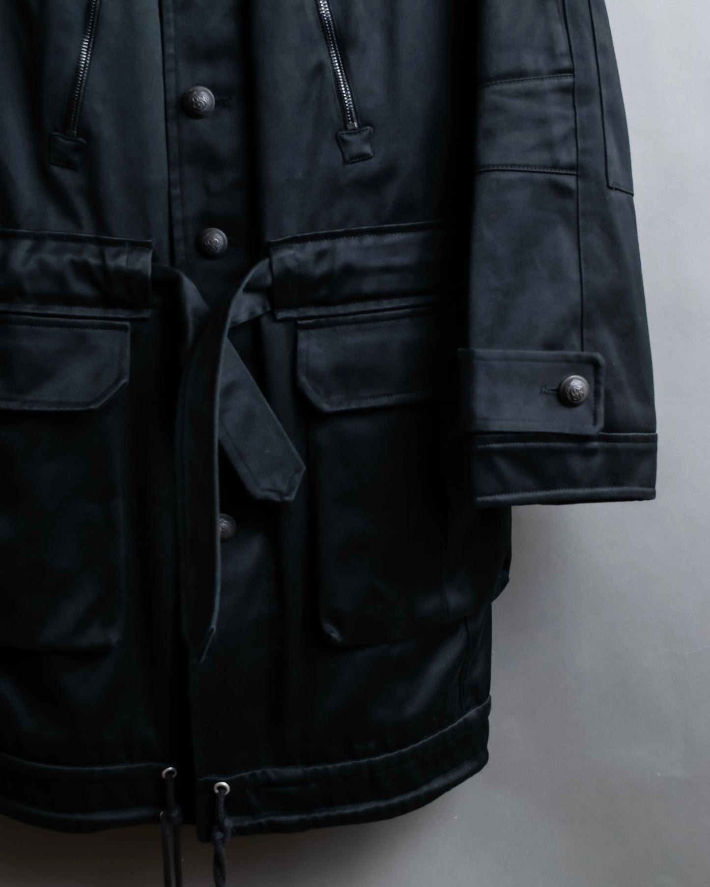 "BALENCIAGA" Glossy cotton military detail belted coat