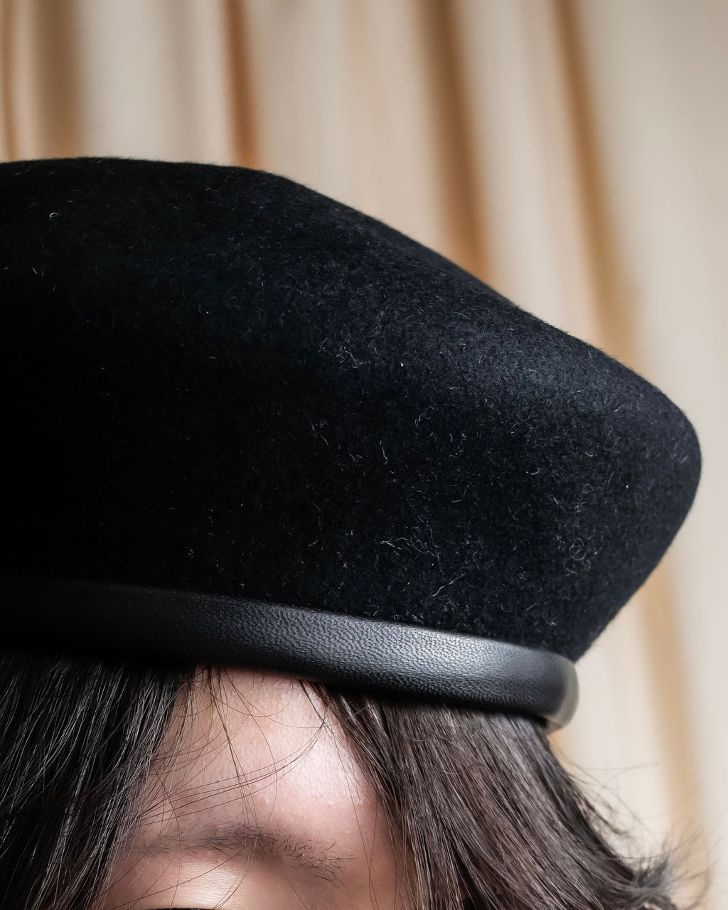 "FUMIKA UCHIDA" Leather piping design wool felt beret