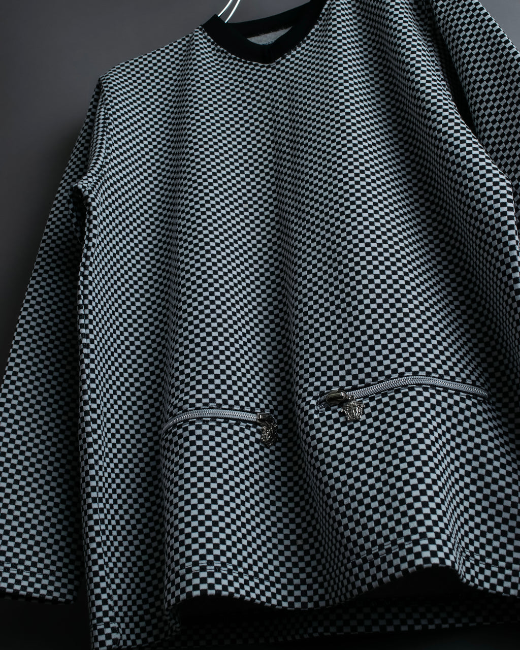“VERSACE” checkered pattern zip pocket pull over