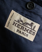 "HERMES" 90's Pure cashmere navy blue tailored jacket
