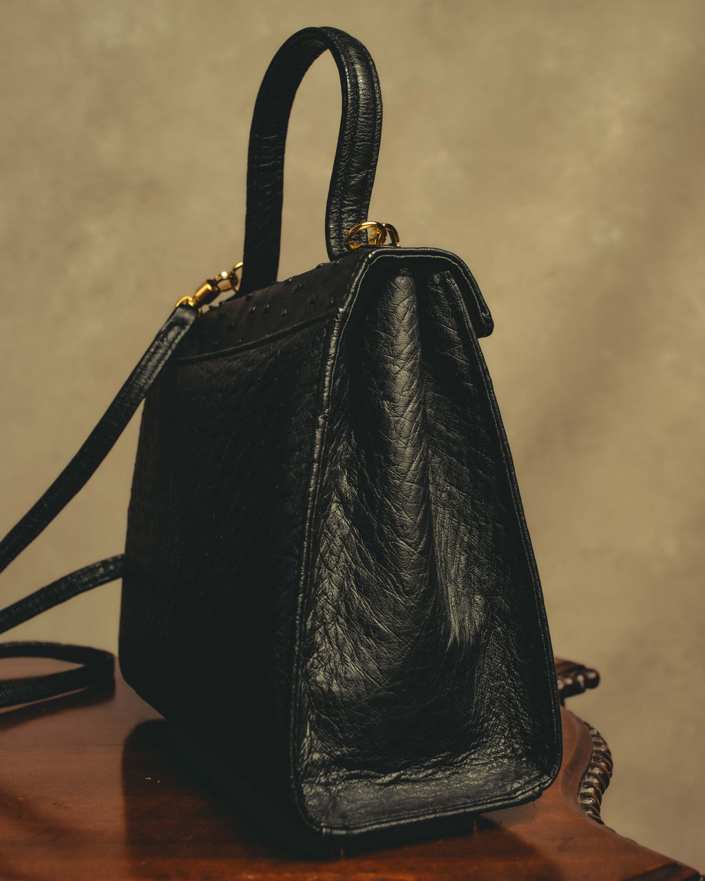 -SPECIAL- "Balenciaga" 90's-00's Ostrich leather structured top handle bag