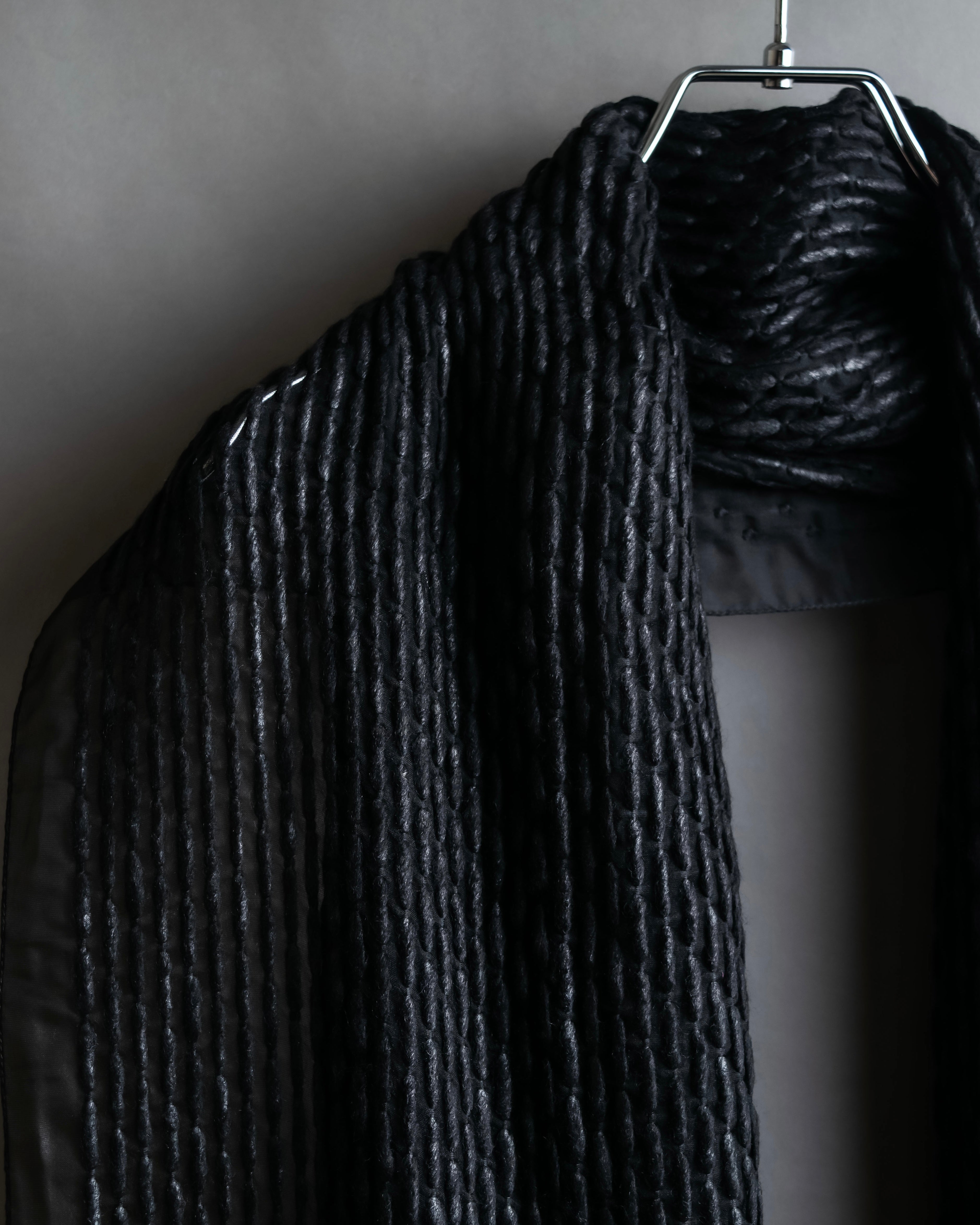 "GIORGIO ARMANI" Waffle low gauge knit fringe design stole