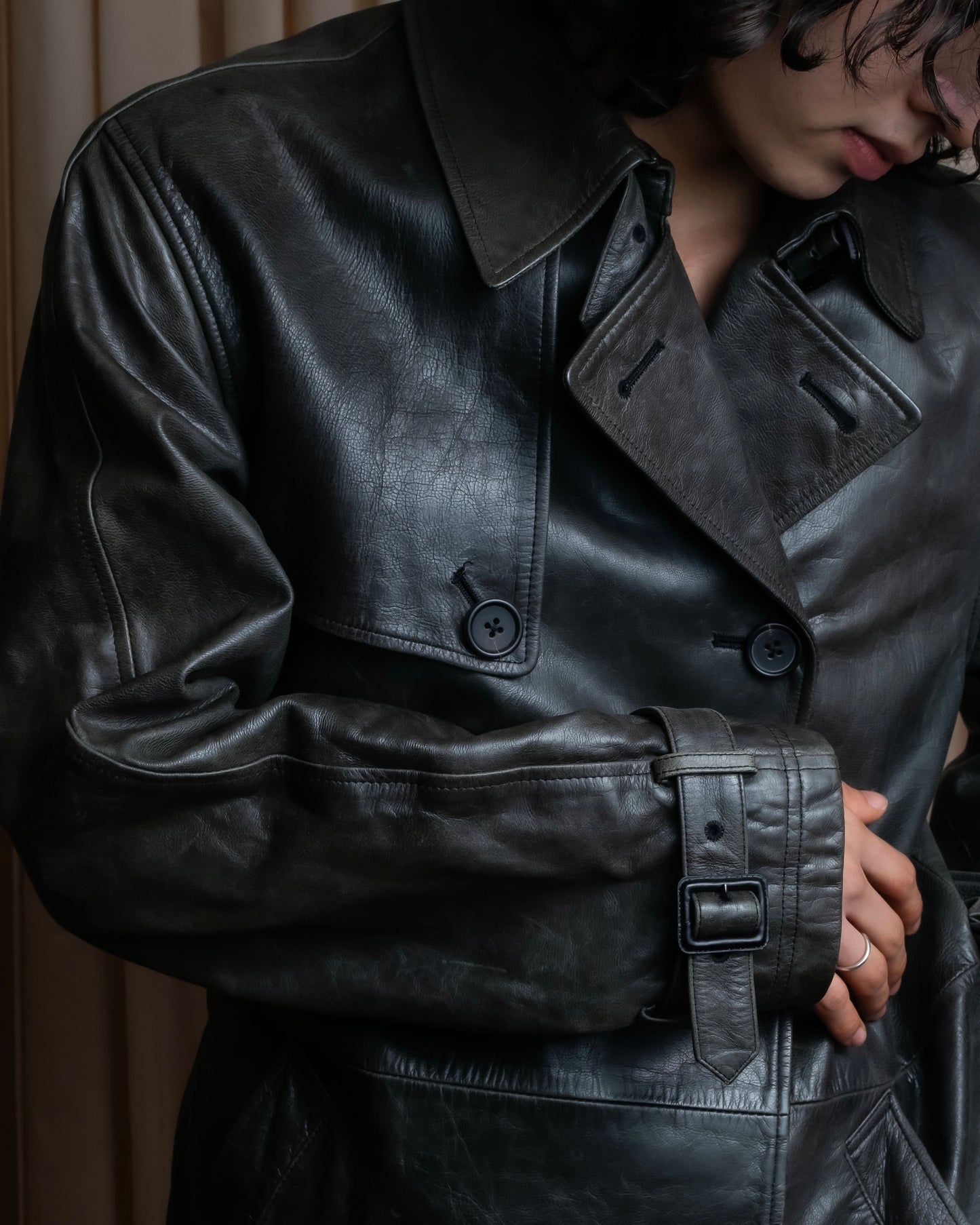 "PAUL SMITH" Military detail double-breasted sheepskin leather coat