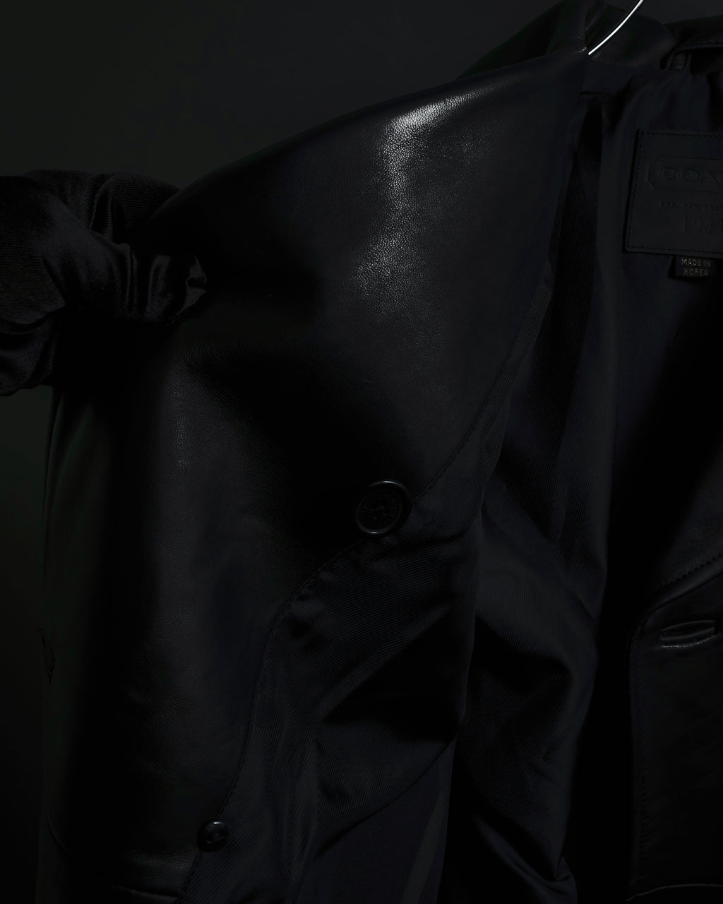 "COACH" Double-breasted panel work design leather coat