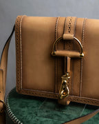 "GUCCI" Duilio brogue brown leather shoulder bag