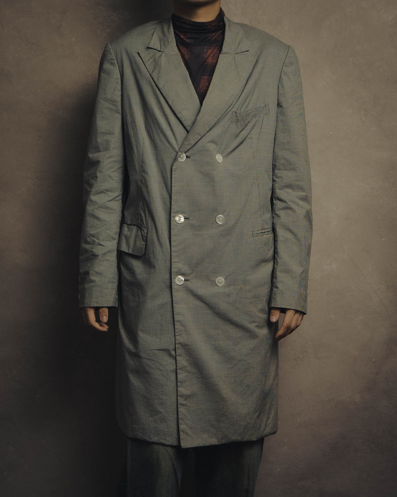-SPECIAL- "Y's for men" 80's Double breasted houndstooth long jacket