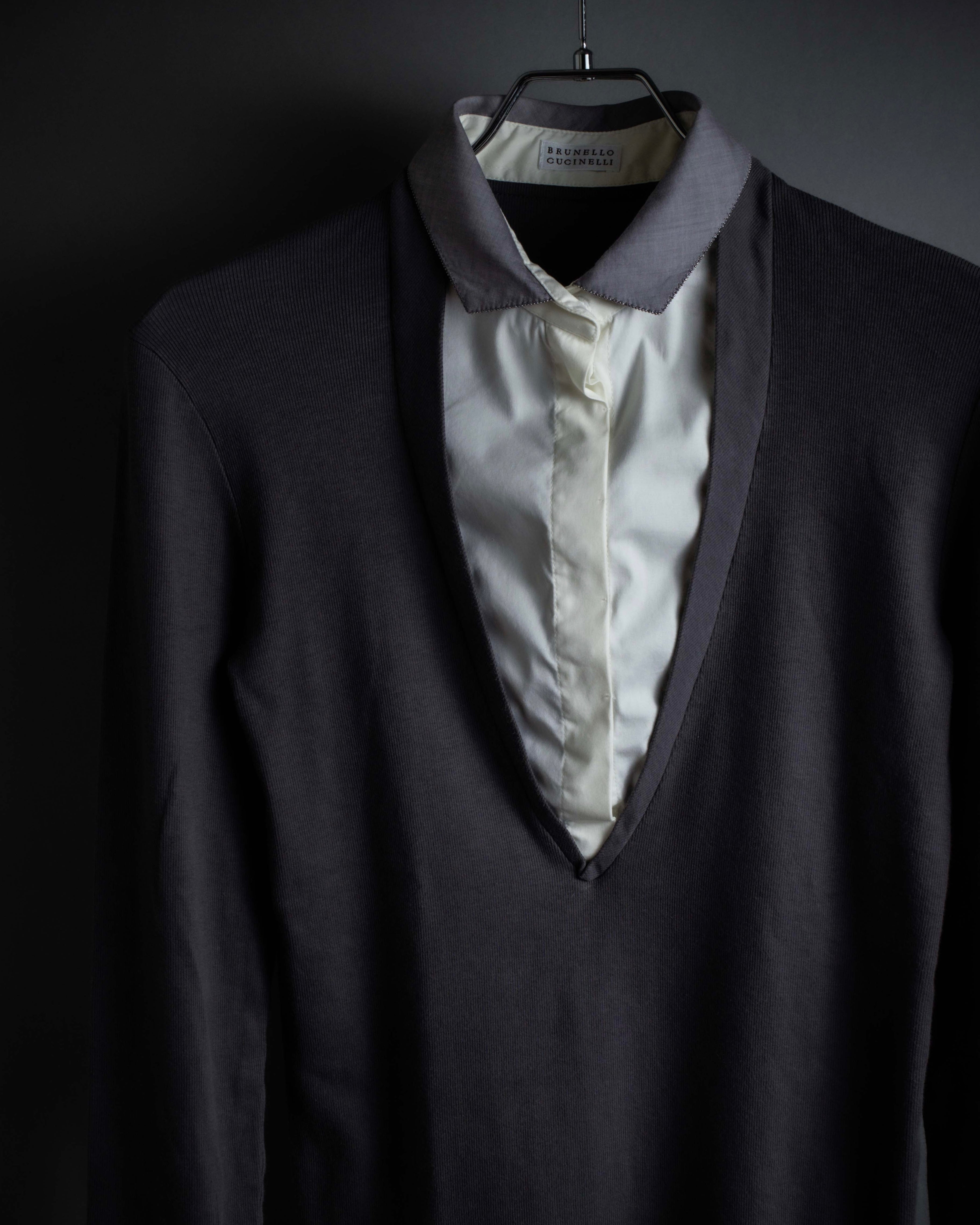 "BRUNELLO CUCINELLI" Layered shirt docking design knit pullover